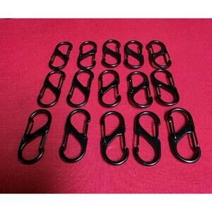 Lot Of 15 Black S Shaped Carabiner Clips 3 Sizes Zipper Lock Keys Bags
